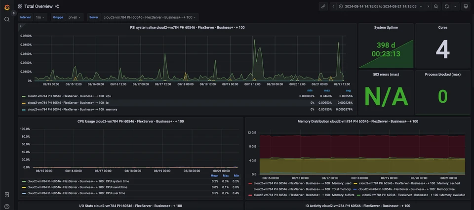 Screenshots einer Grafana-Auswertung